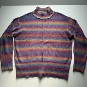 Beach Lunch Lounge Rainbow Ombre Mock Neck Sweater Purple Size L